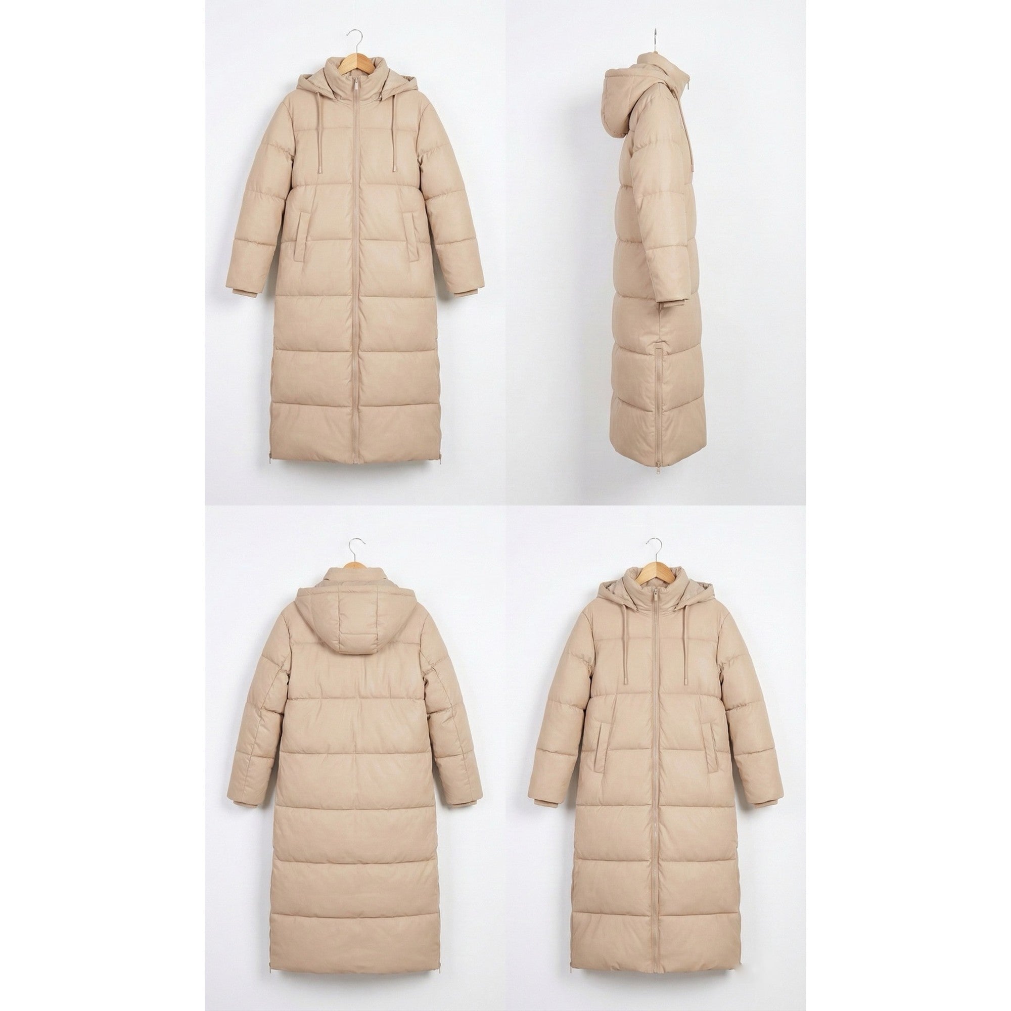 Doudoune longue femme beige à capuche