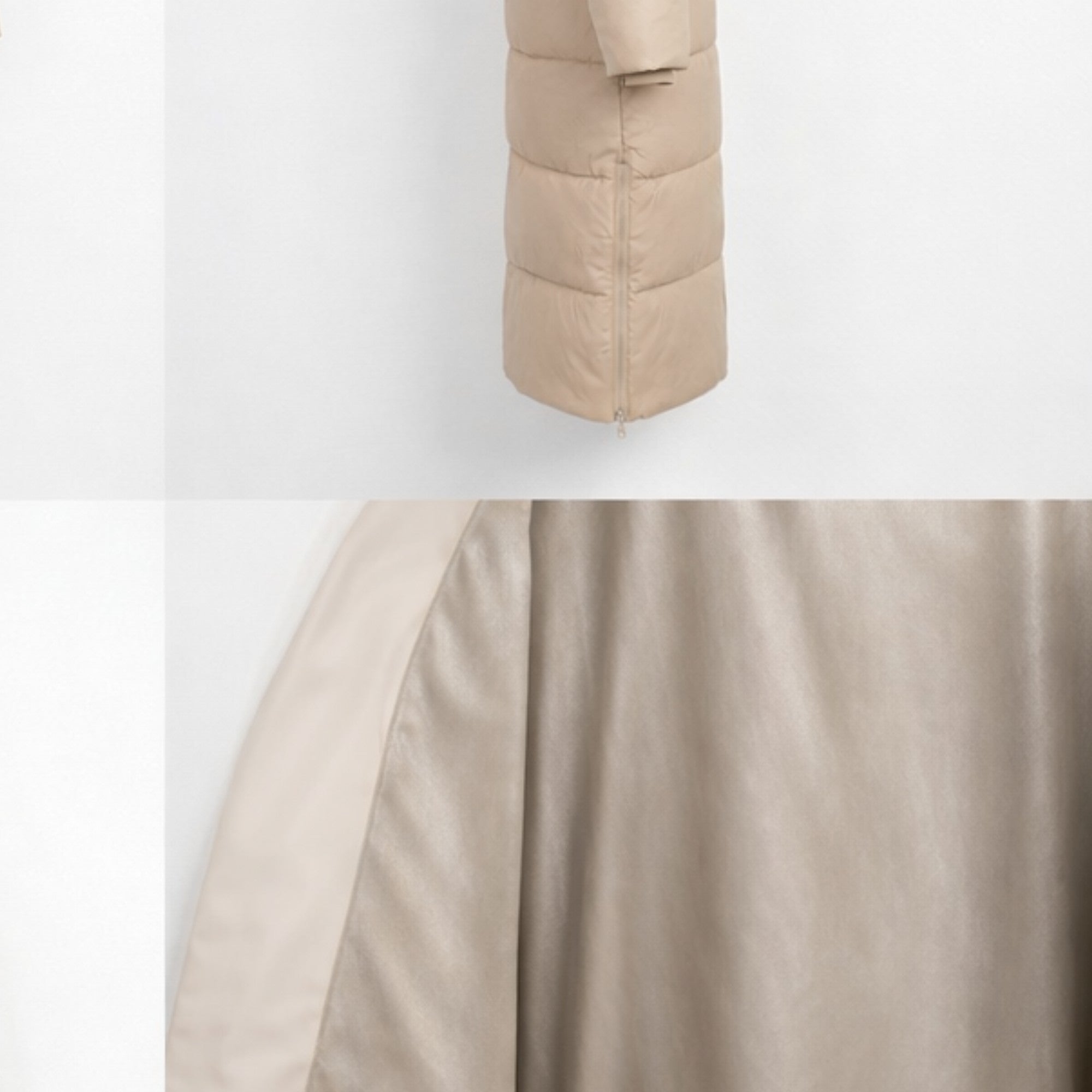 Doudoune longue femme beige à capuche