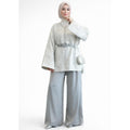 Ensemble pantalon brocart argenté gris 3 pièces