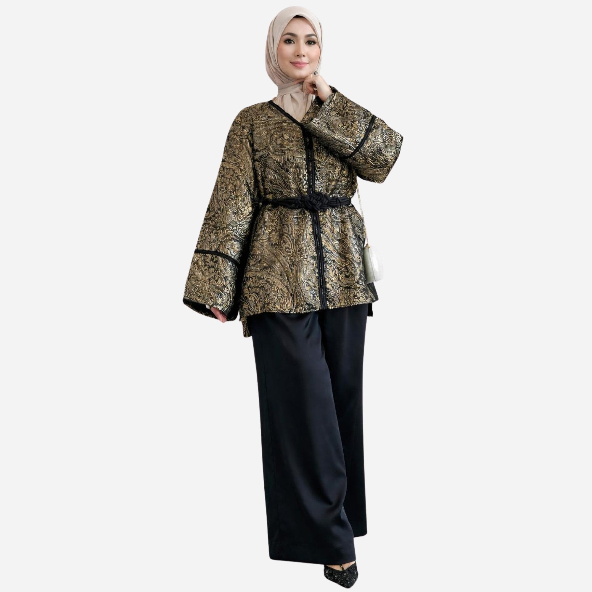 Ensemble pantalon brocart noir 3 pièces