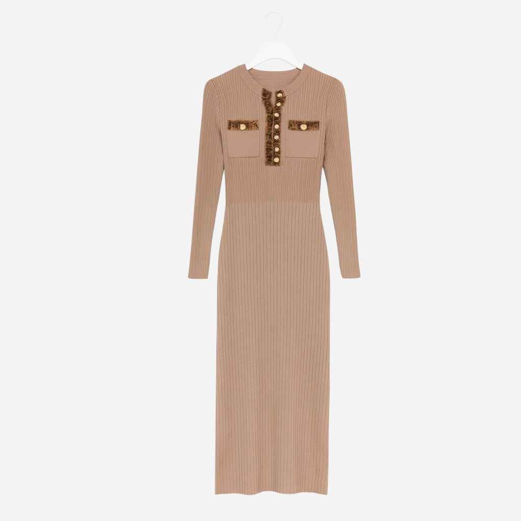 Robe pull femme en maille beige