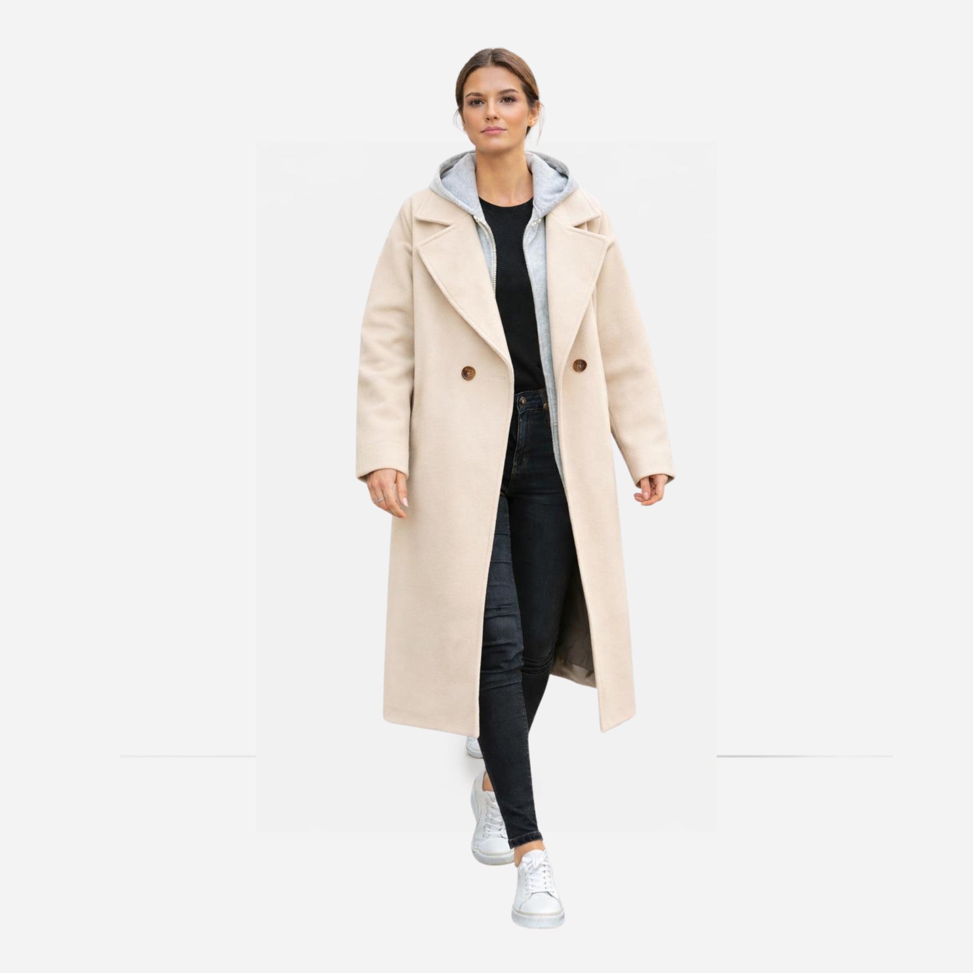 Manteau oversize long femme à capuche intégrée  (Plusieurs coloris)