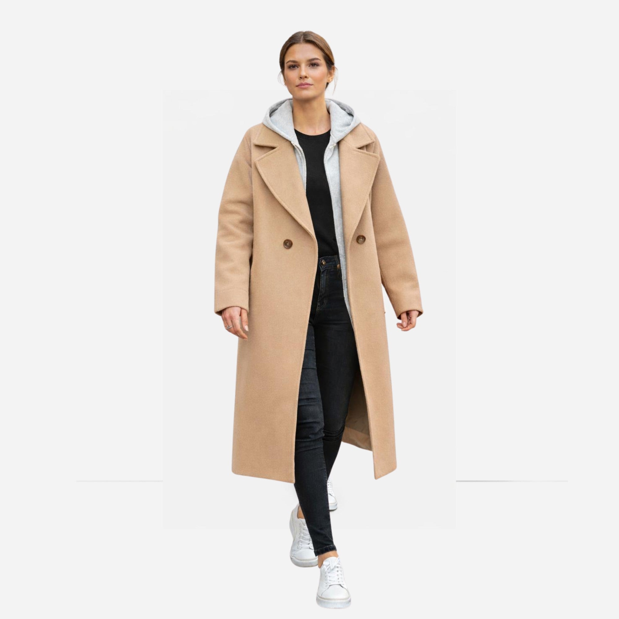 Manteau oversize long femme à capuche intégrée  (Plusieurs coloris)