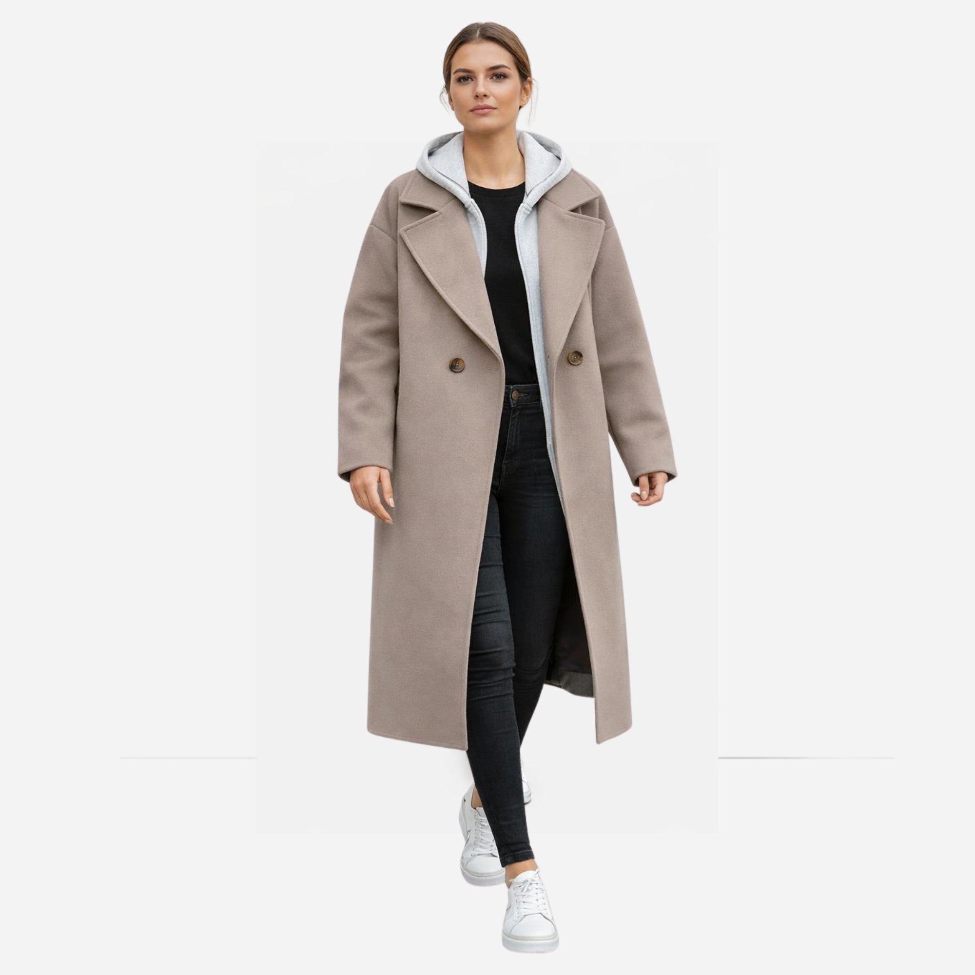 Manteau oversize long femme à capuche intégrée  (Plusieurs coloris)