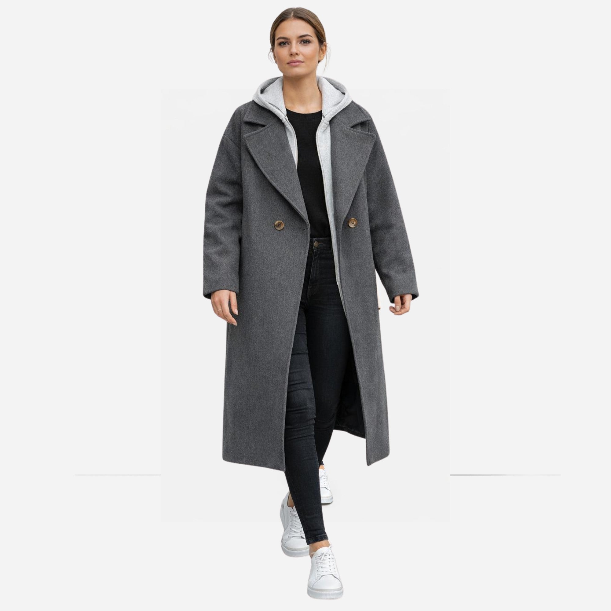 Manteau oversize long femme à capuche intégrée  (Plusieurs coloris)