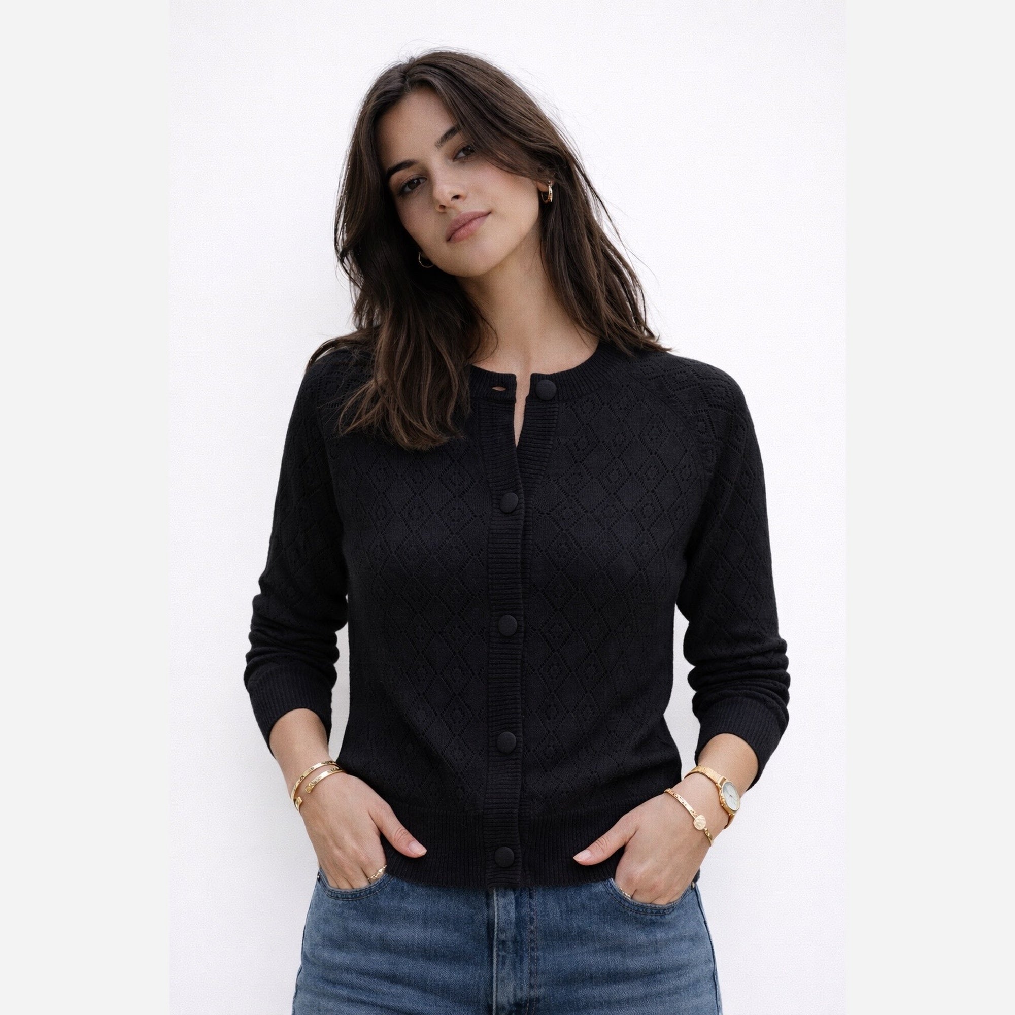 Gilet maille ajourée Boutonné