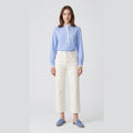 Pantalon écru coupe wide 7/8 en jean denim stretch