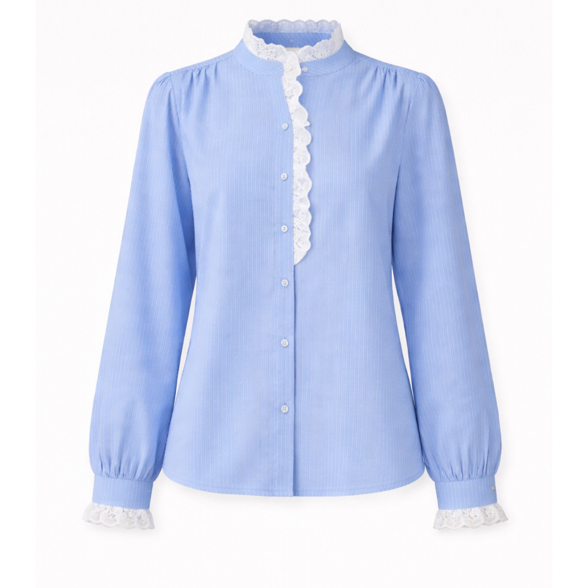 Chemise brodée bleue à fines rayures