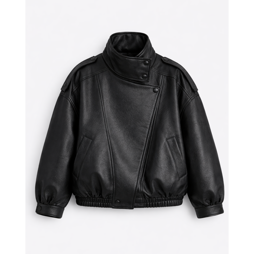 Blouson simili cuir grainé noir