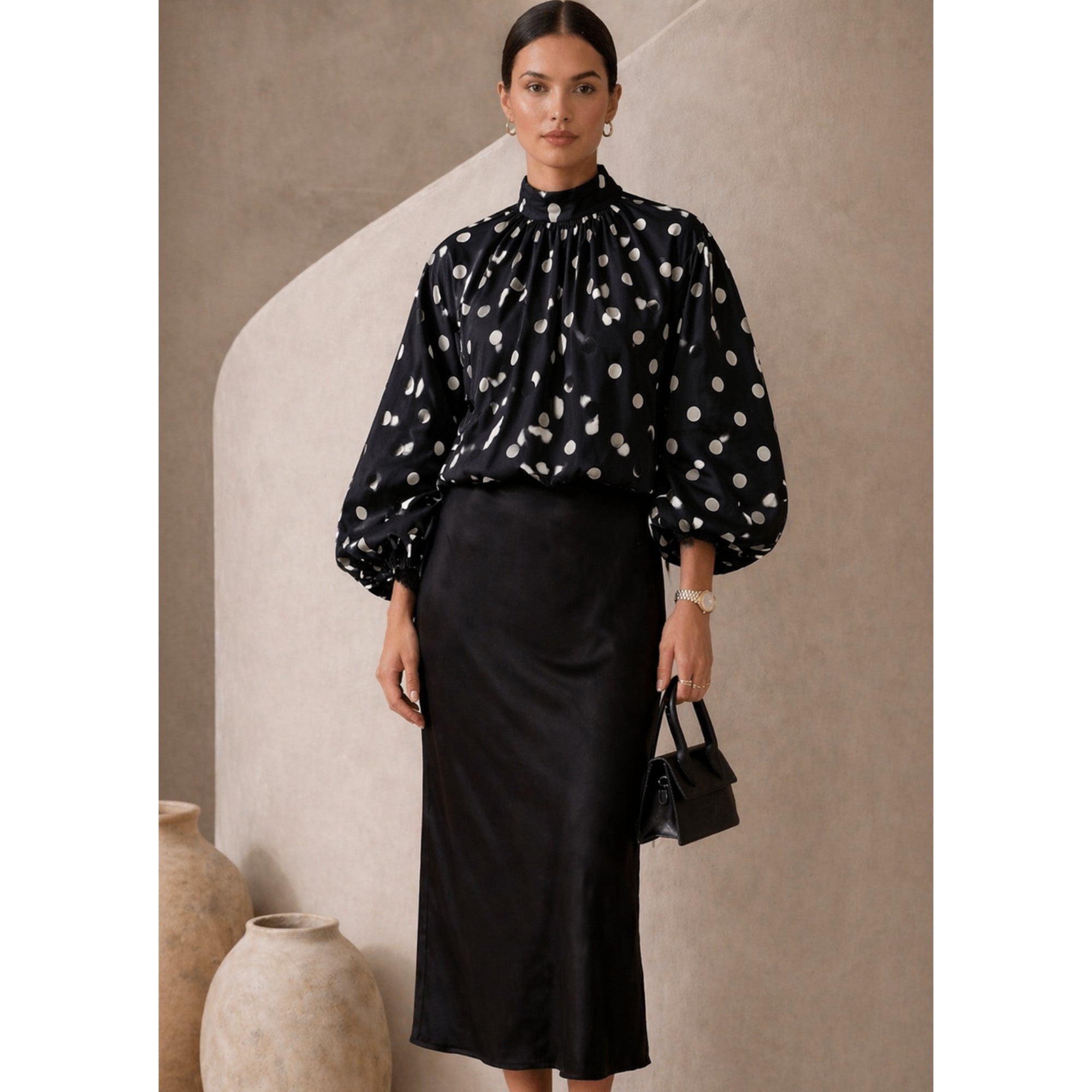Blouse à pois 2 façons de la porter