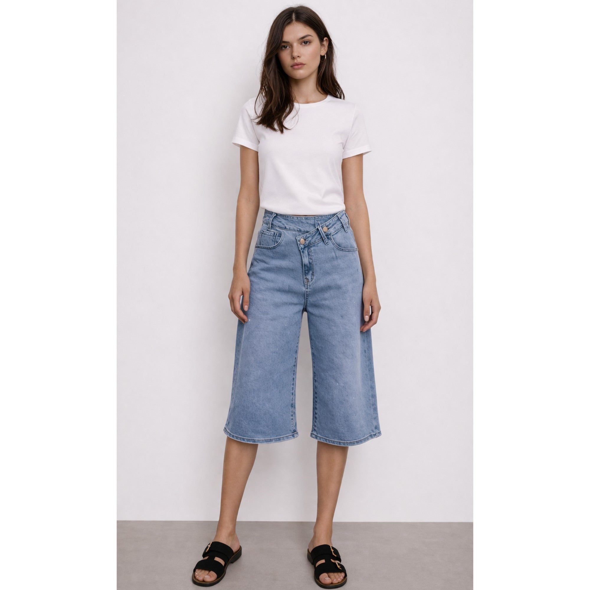 Pantacourt jean denim bleu