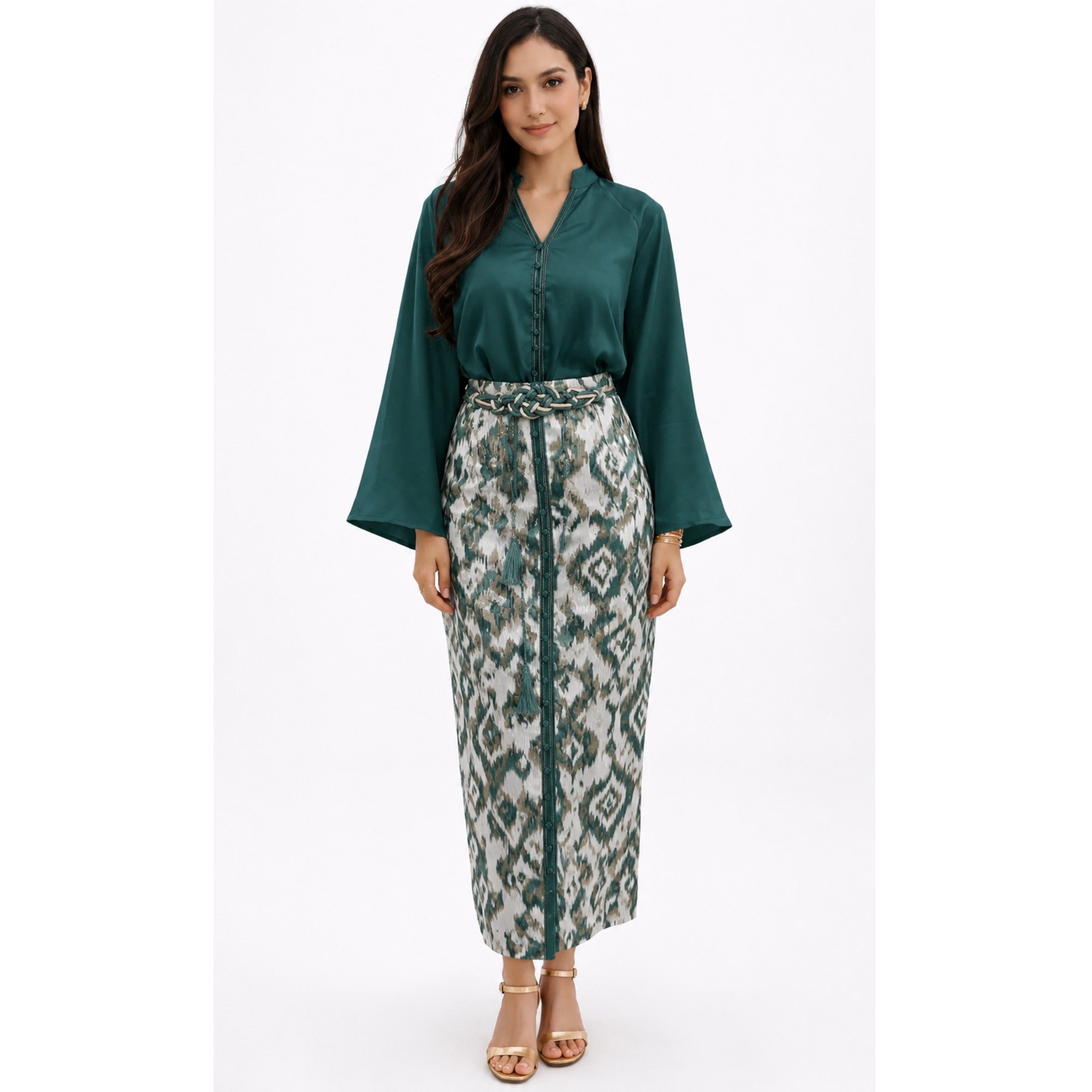 Ensemble jupe brocart vert 3 pièces