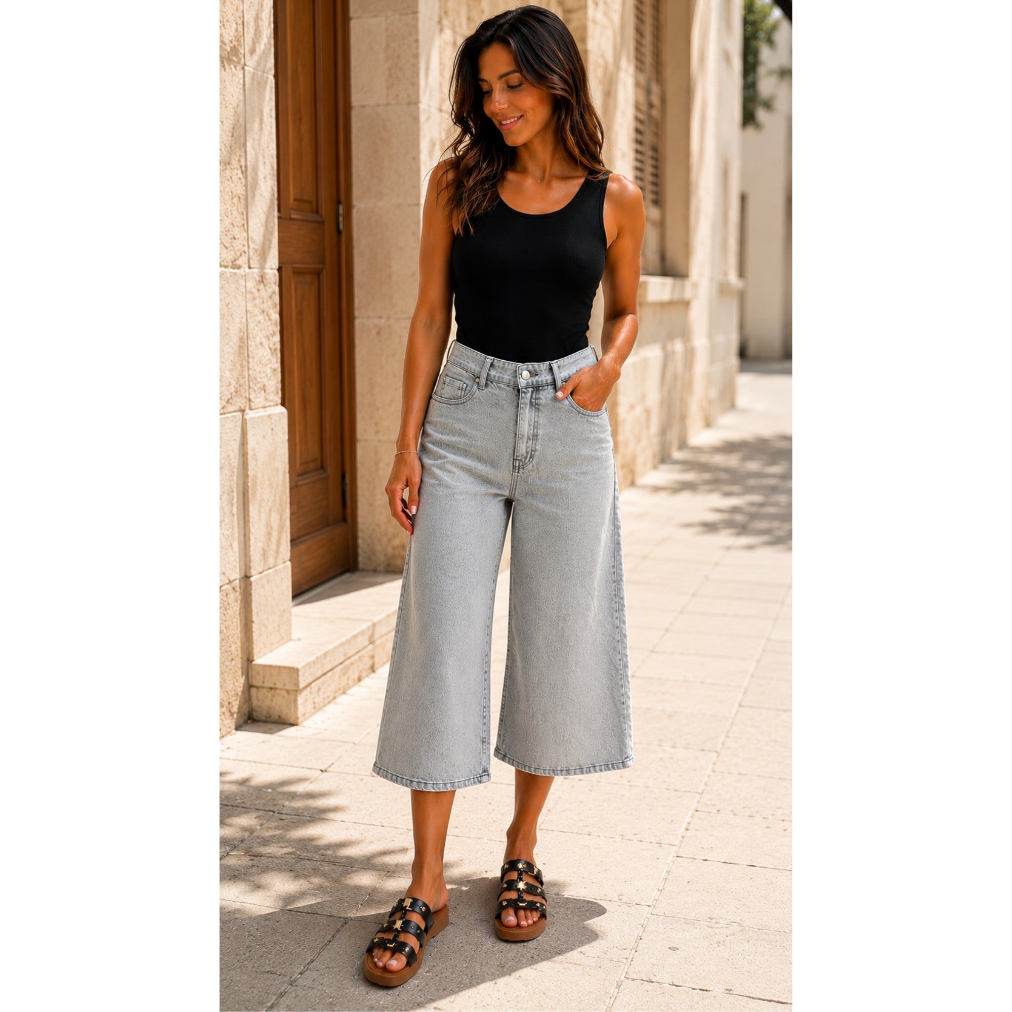 Pantacourt jean denim gris