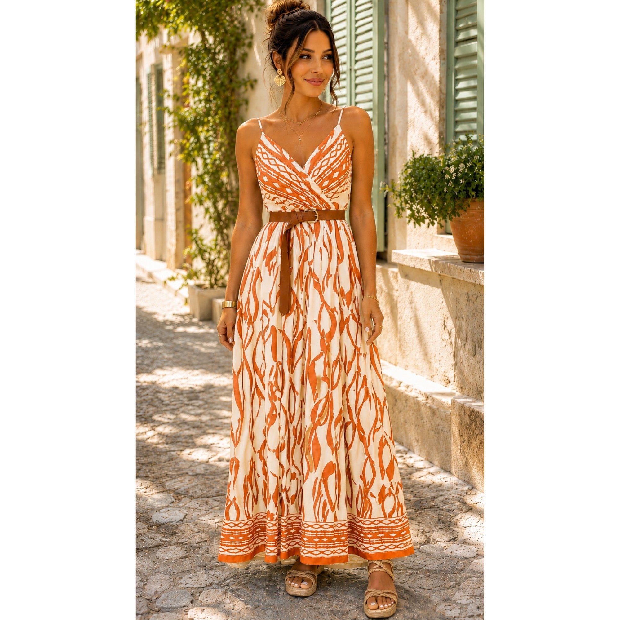 Robe longue avec ceinture