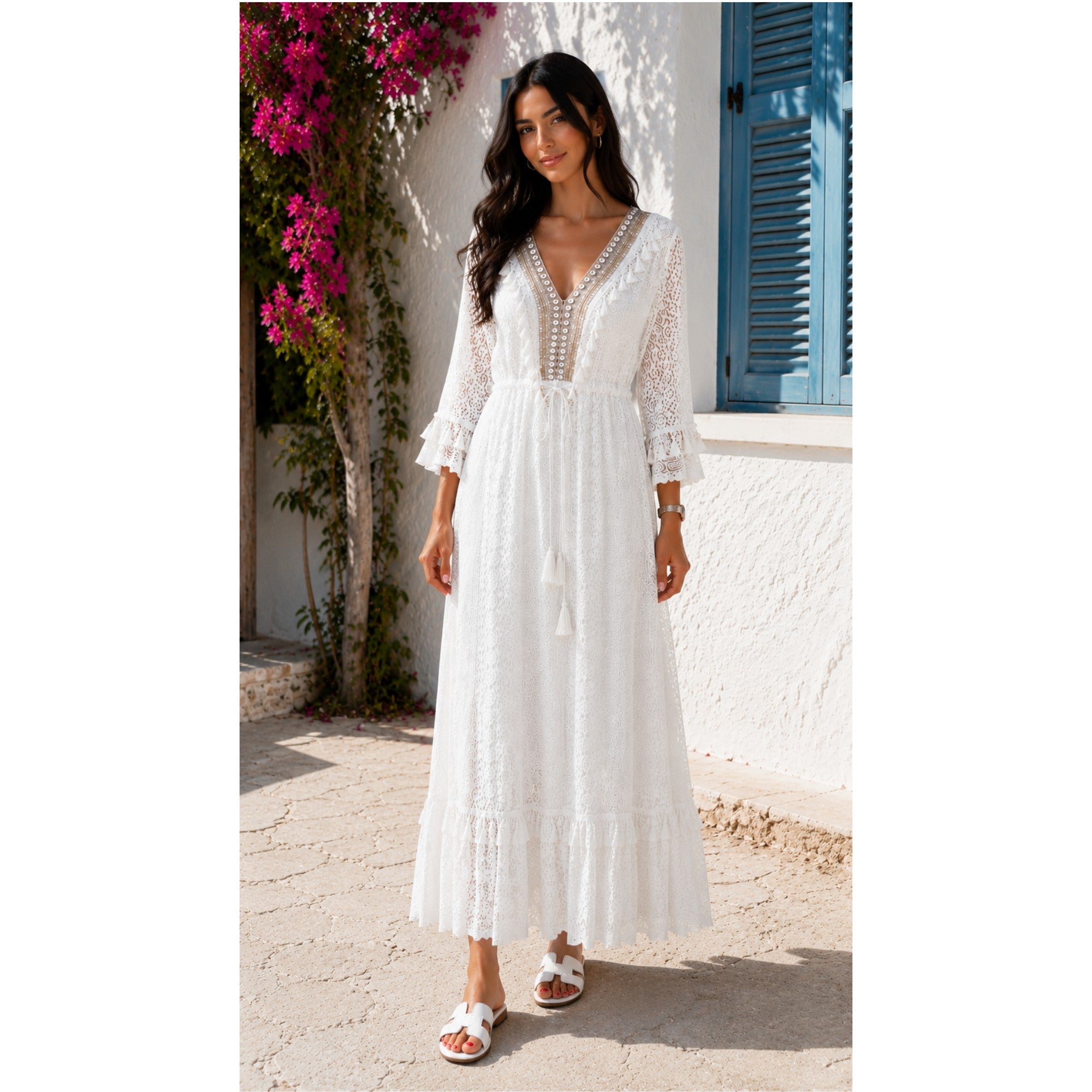 Robe longue à dentelle