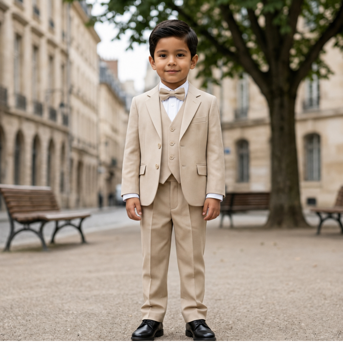 Costume garçon 5 pièces beige – 1 à 14 ans