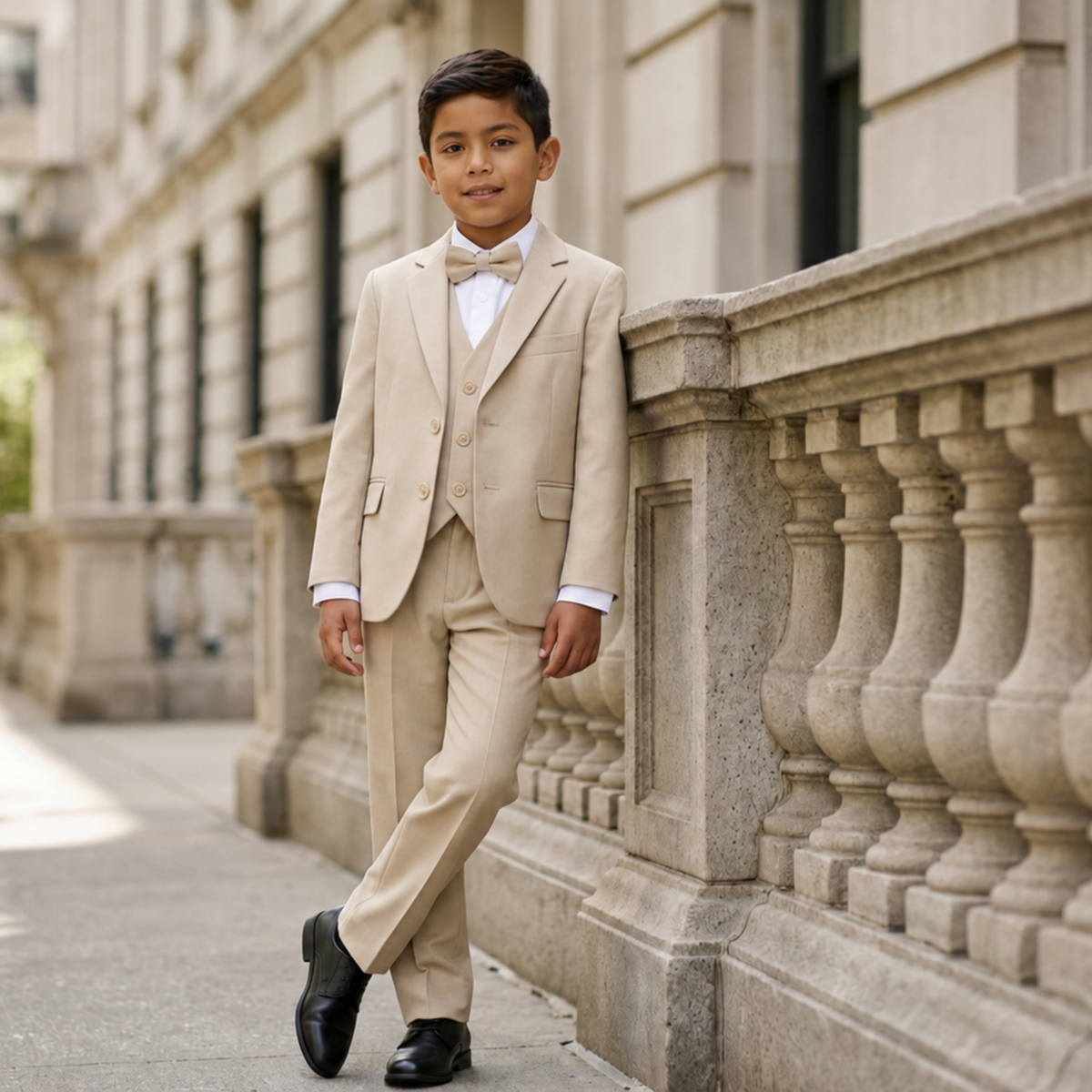 Costume garçon 5 pièces beige – 1 à 14 ans