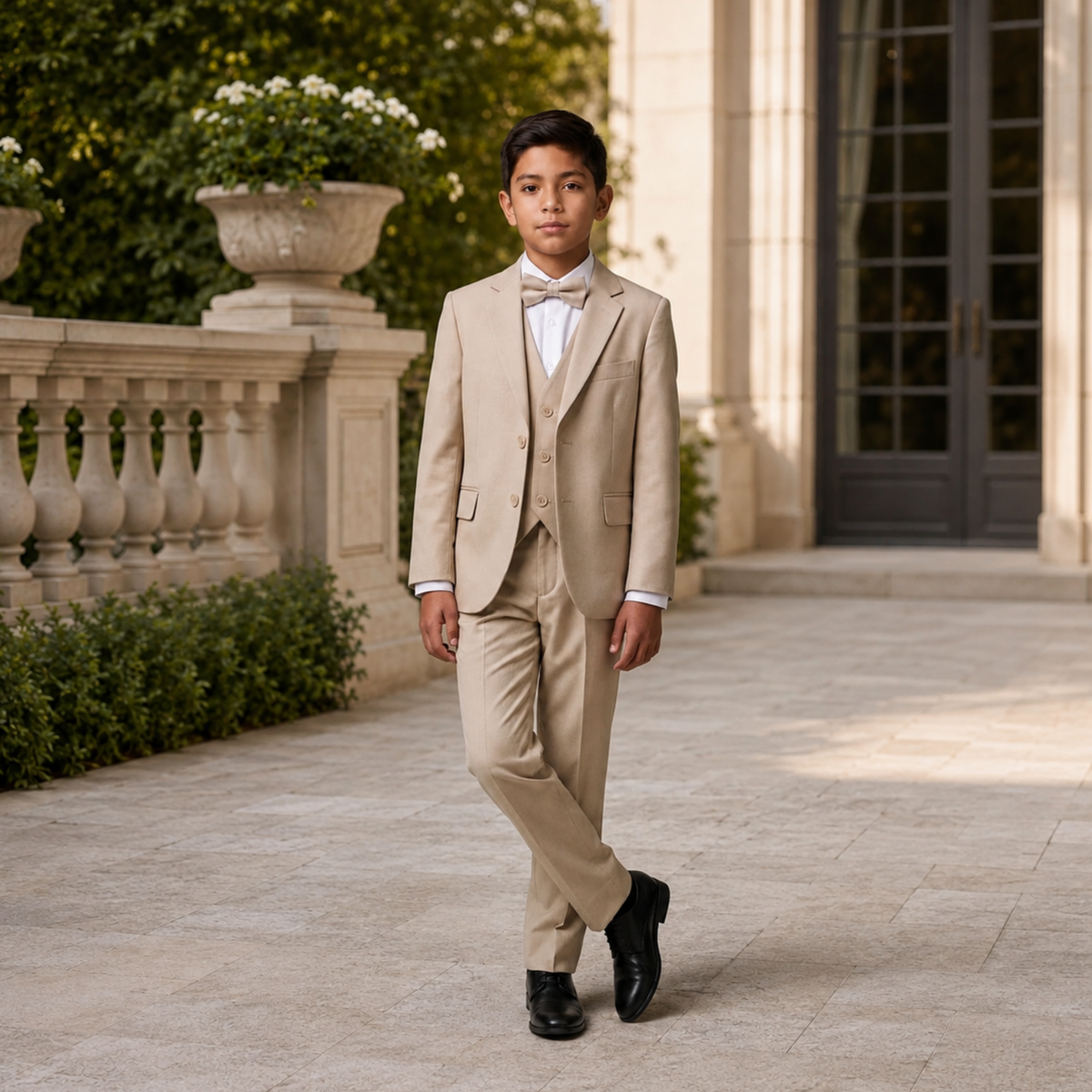 Costume garçon 5 pièces beige – 1 à 14 ans