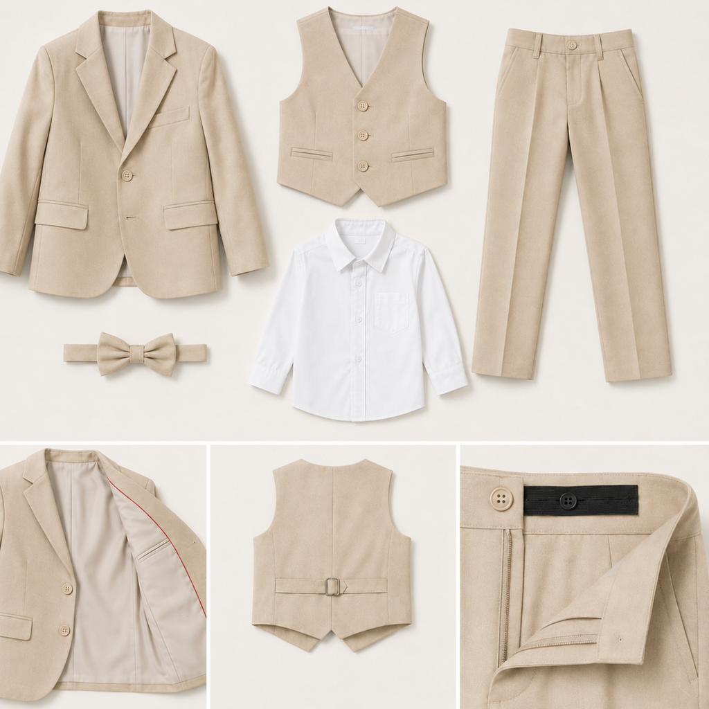 Costume garçon 5 pièces beige – 1 à 14 ans