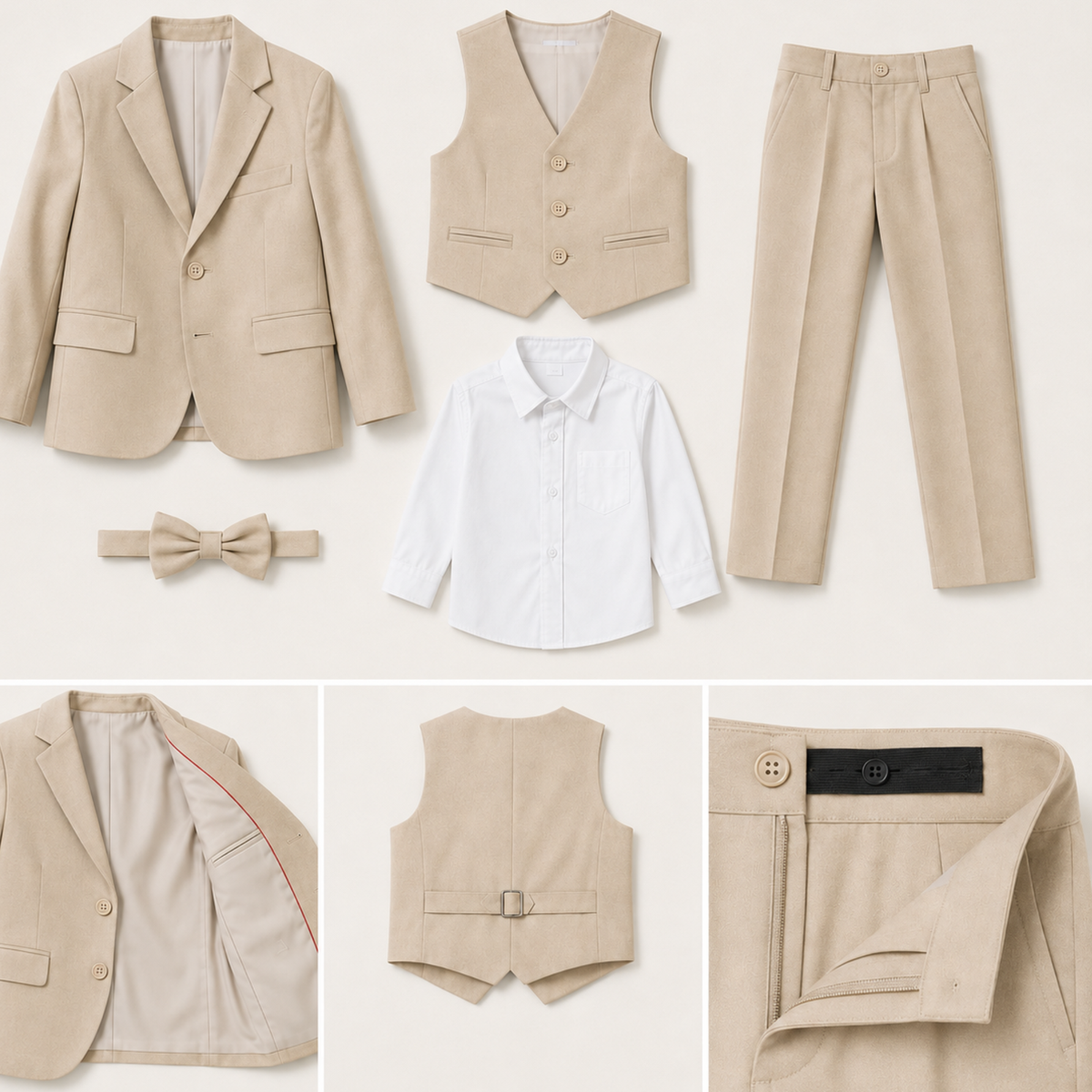 Costume garçon 5 pièces beige – 1 à 14 ans