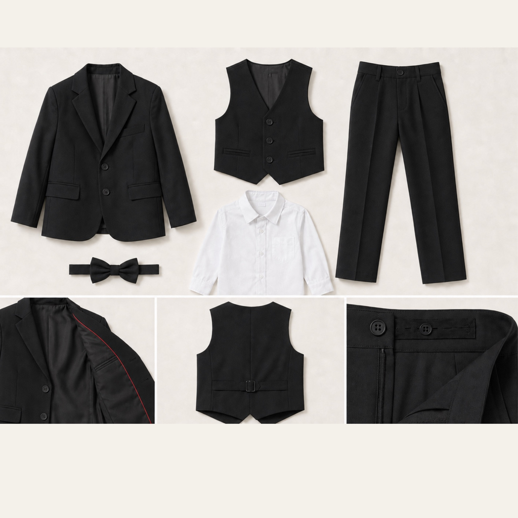 Costume garçon 5 pièces noir – 1 à 14 ans