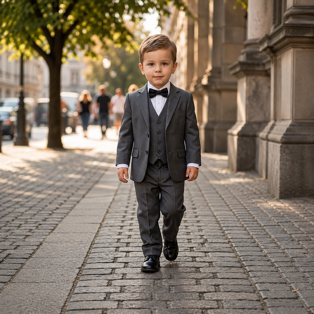 Costume garçon 5 pièces gris  – 1 à 14 ans