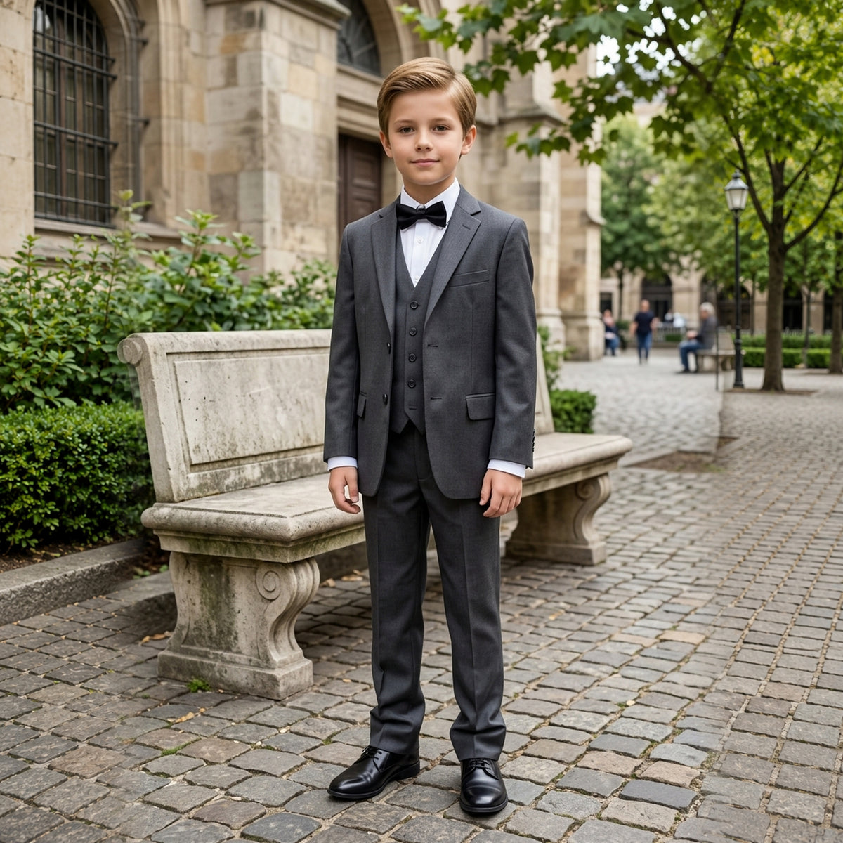 Costume garçon 5 pièces gris  – 1 à 14 ans