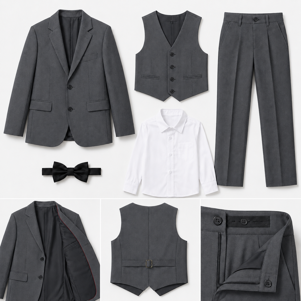 Costume garçon 5 pièces gris  – 1 à 14 ans