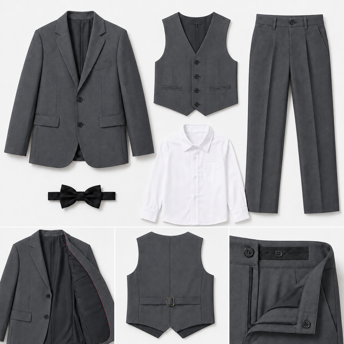 Costume garçon 5 pièces gris  – 1 à 14 ans