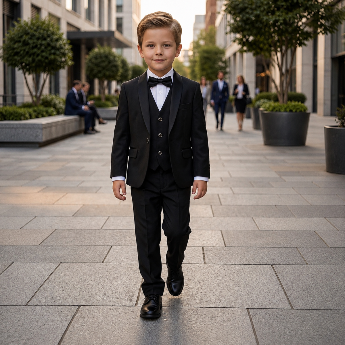 Costume garçon 5 pièces – Style smoking noir – de 1 à 14 ans