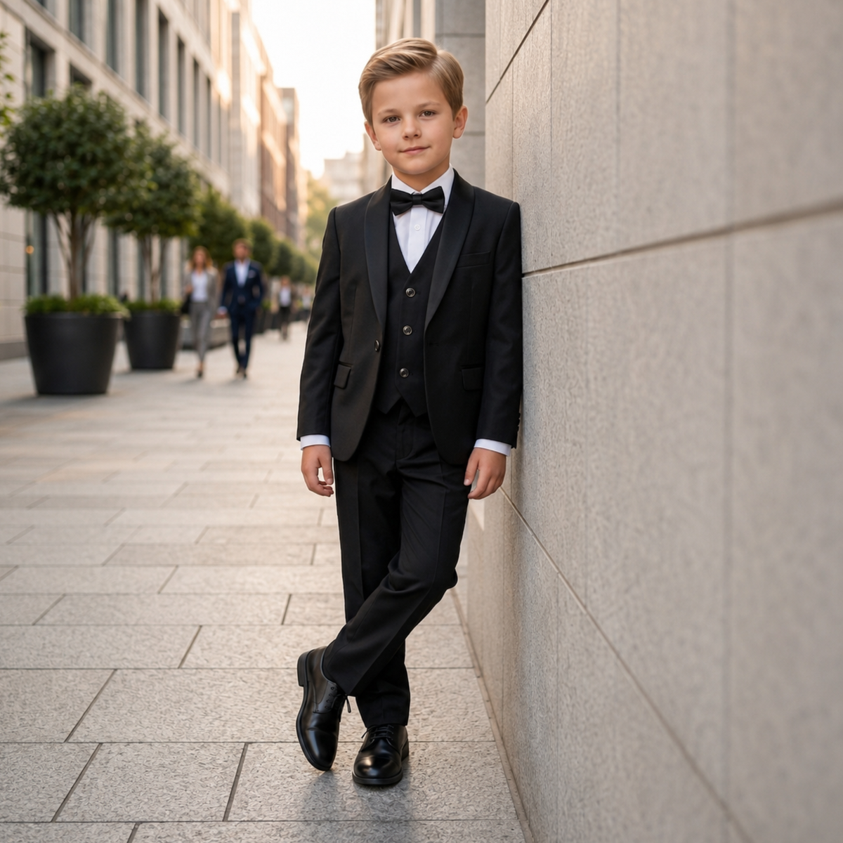 Costume garçon 5 pièces – Style smoking noir – de 1 à 14 ans