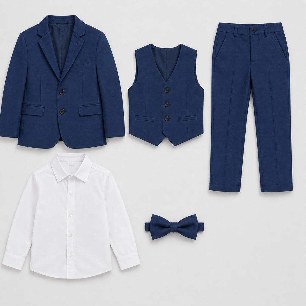 Costume garçon 5 pièces bleu – 1 à 14 ans