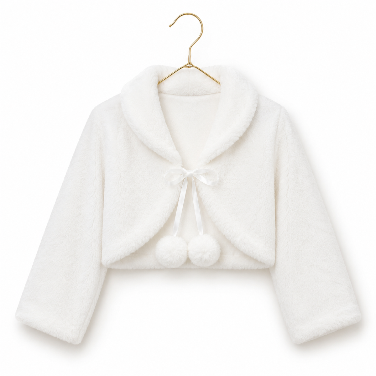 Boléro blanc écru doux à pompons fille
