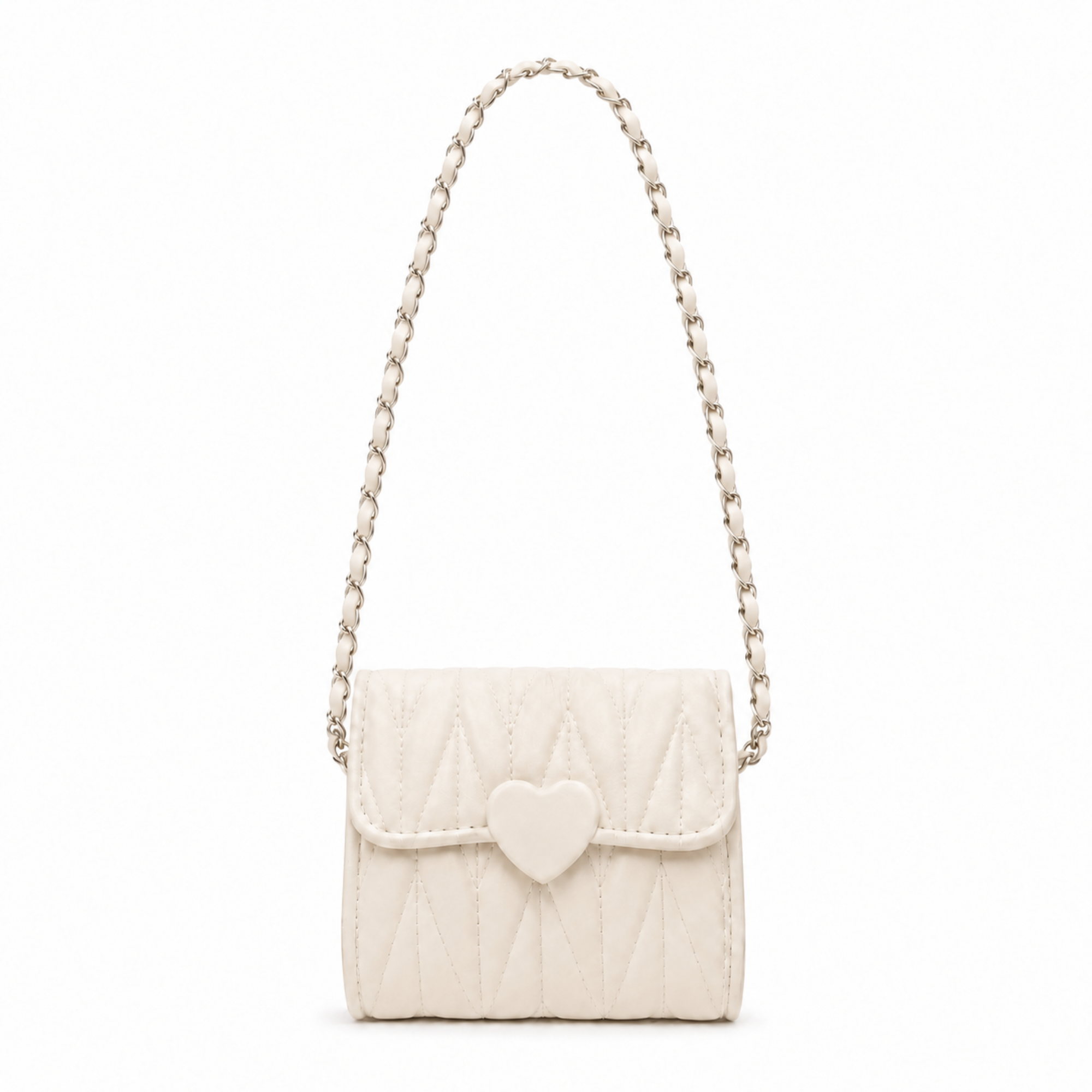 Sac à main beige matelassé fille à cœur