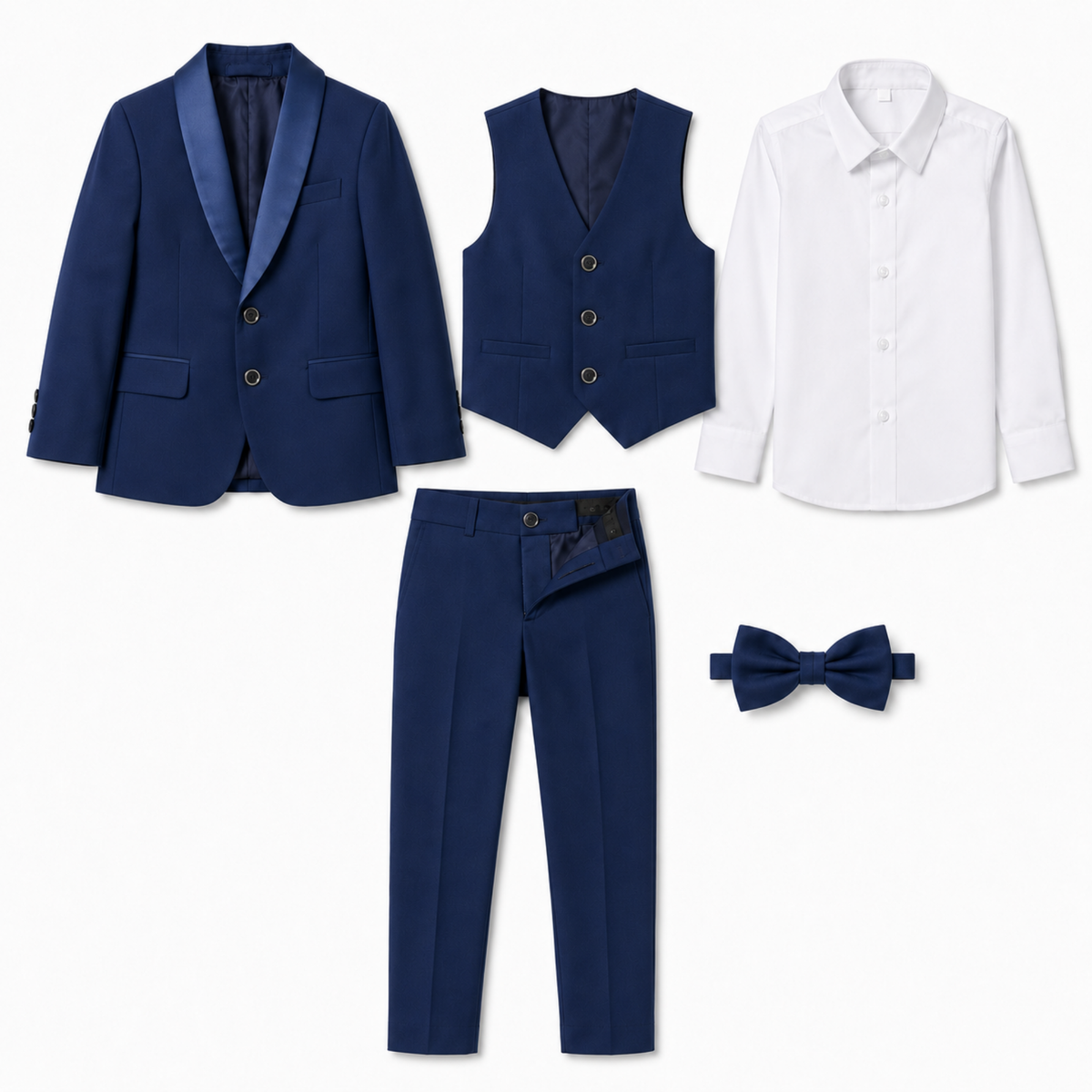 Costume garçon 5 pièces – Style smoking bleu – de 1 à 14 ans