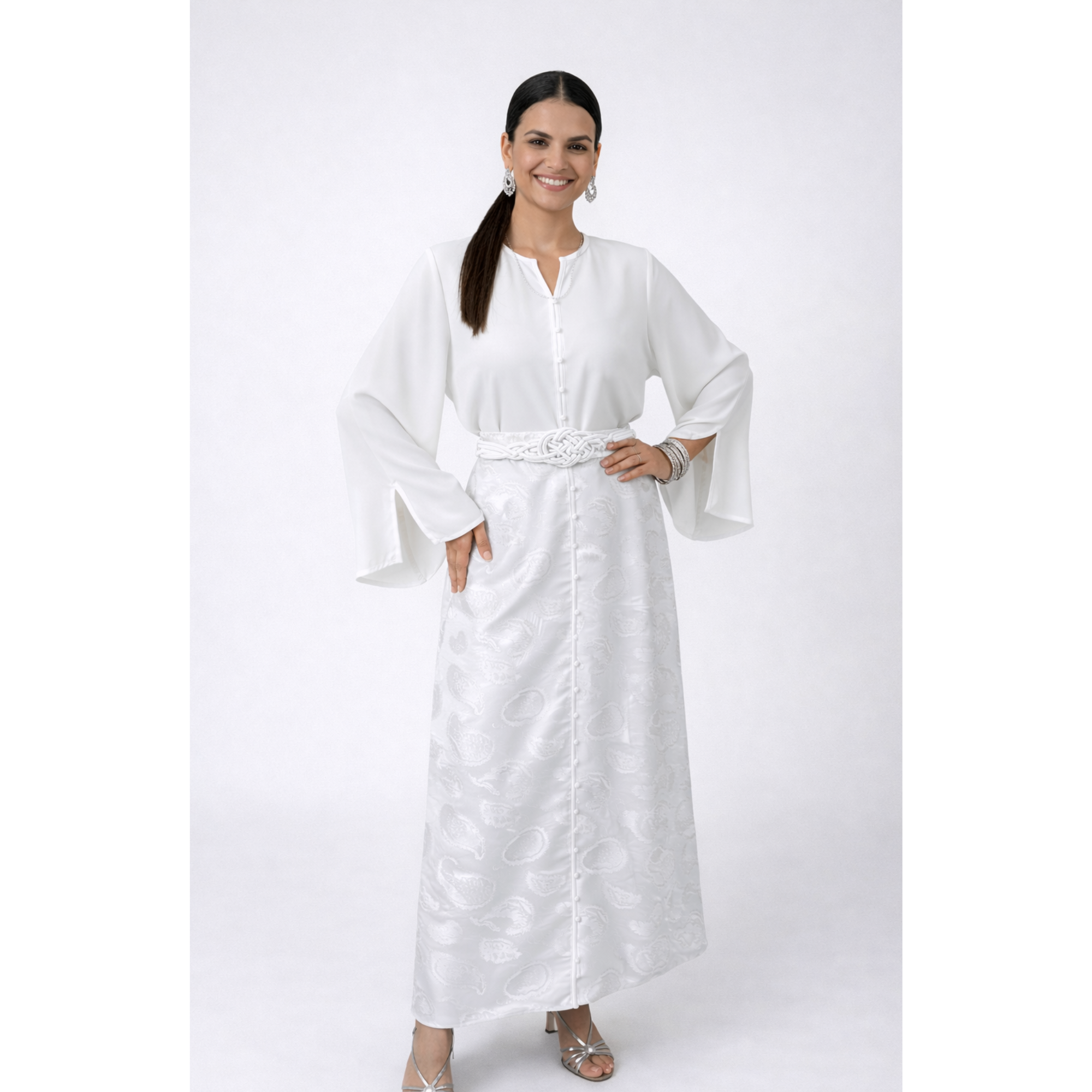 Ensemble jupe brocart blanc 3 pièces
