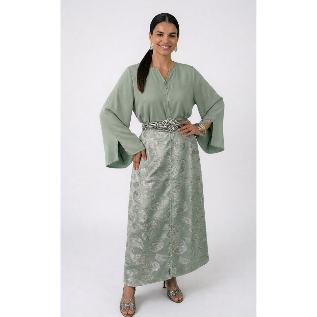 Ensemble jupe brocart vert 3 pièces