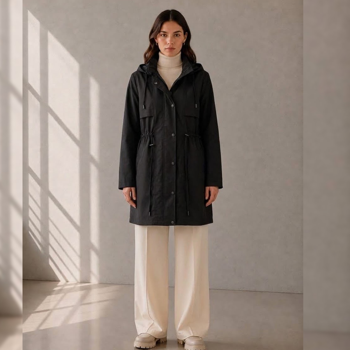 Parka mi-longue légère doublée à capuche
