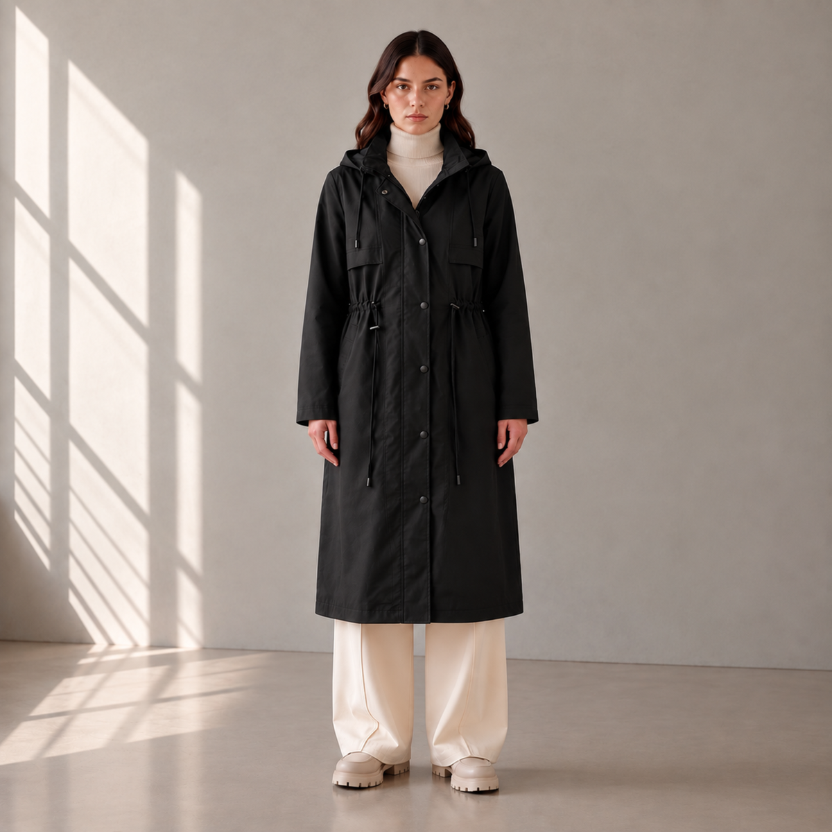 Parka longue légère doublée à capuche