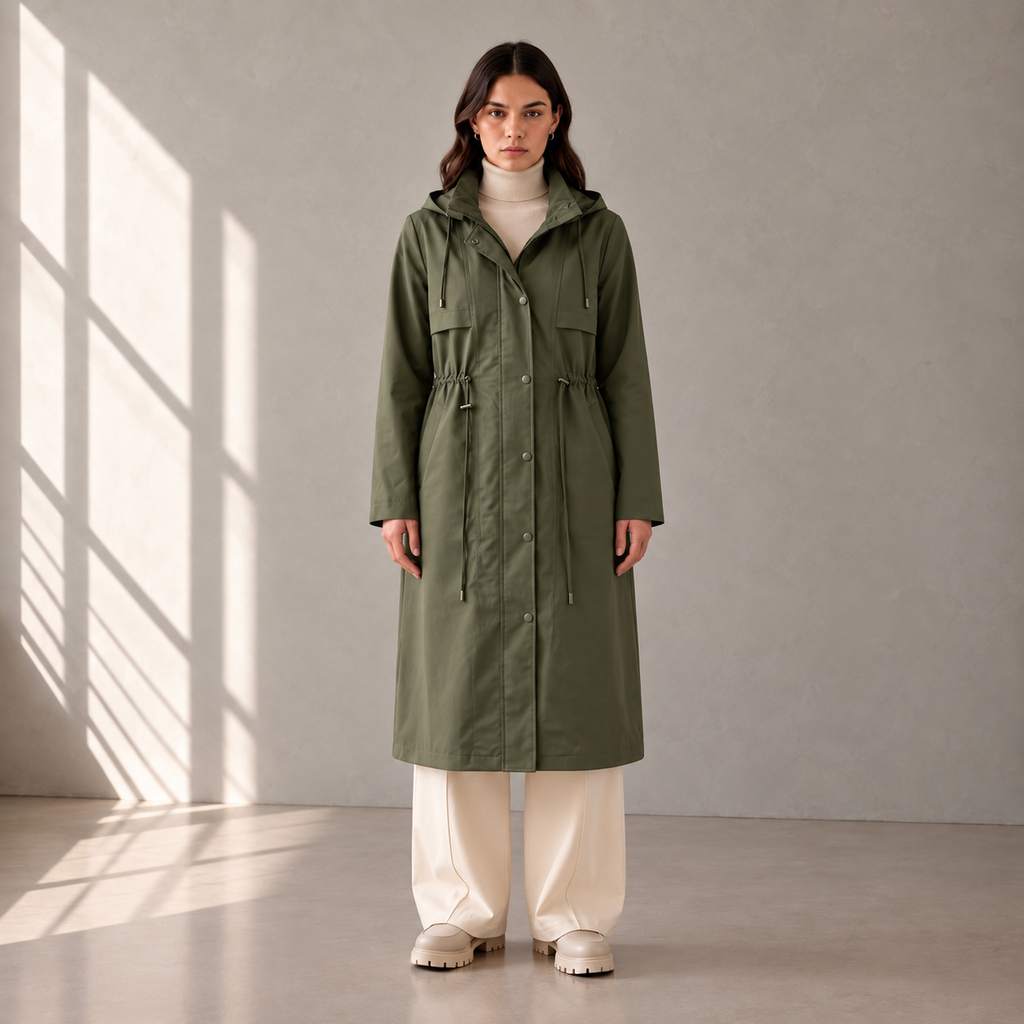 Parka longue légère doublée à capuche
