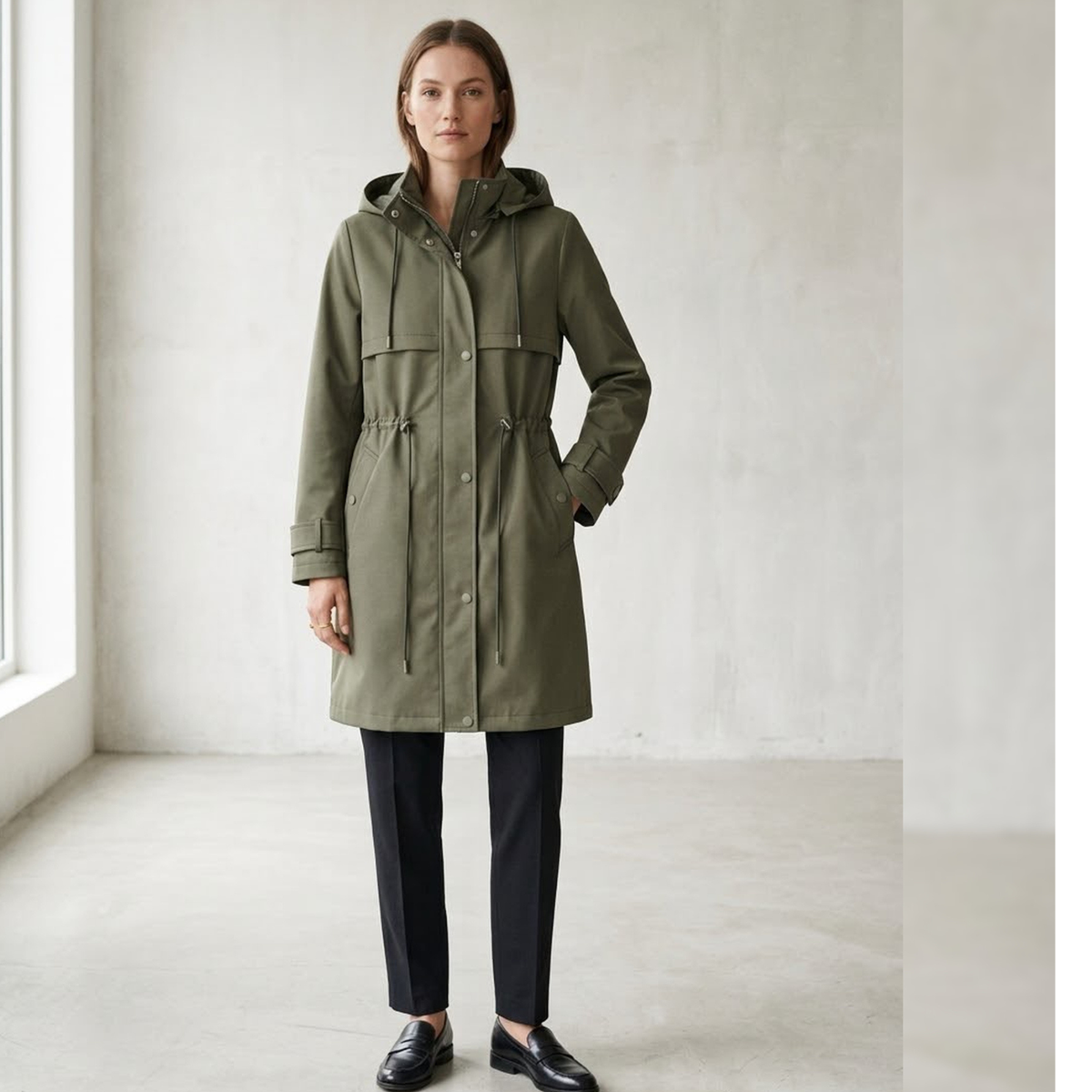 Parka mi longue doublée à capuche déperlante