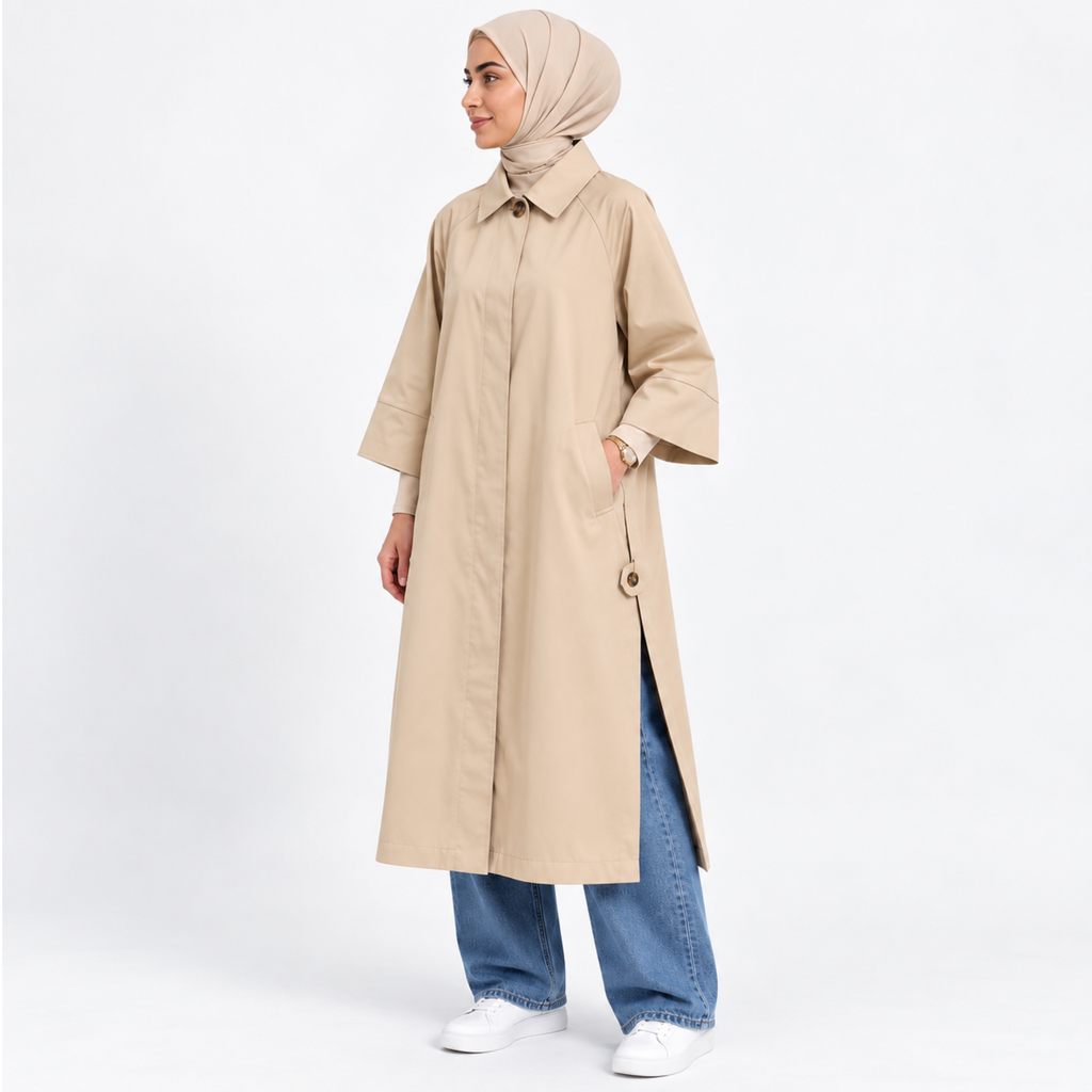 Trench long oversize à fentes sur le côté