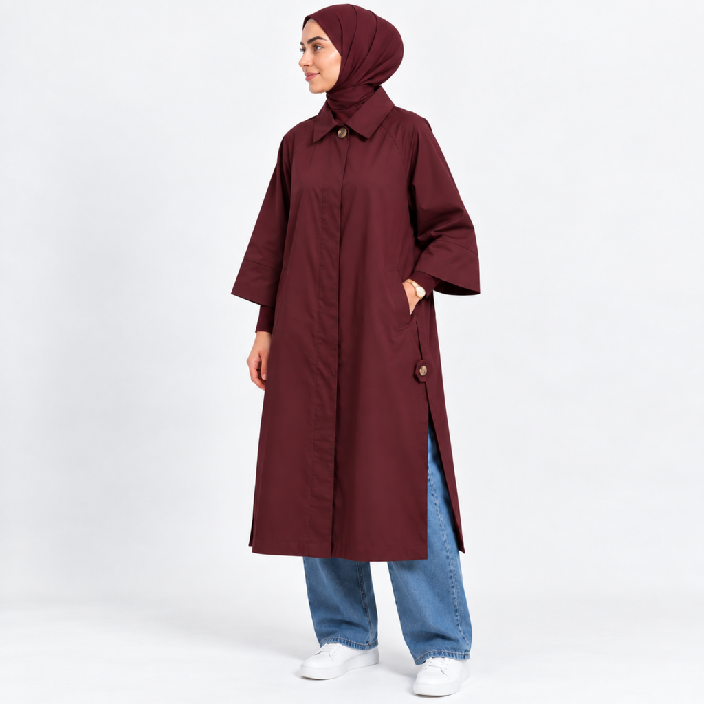 Trench long oversize à fentes sur le côté