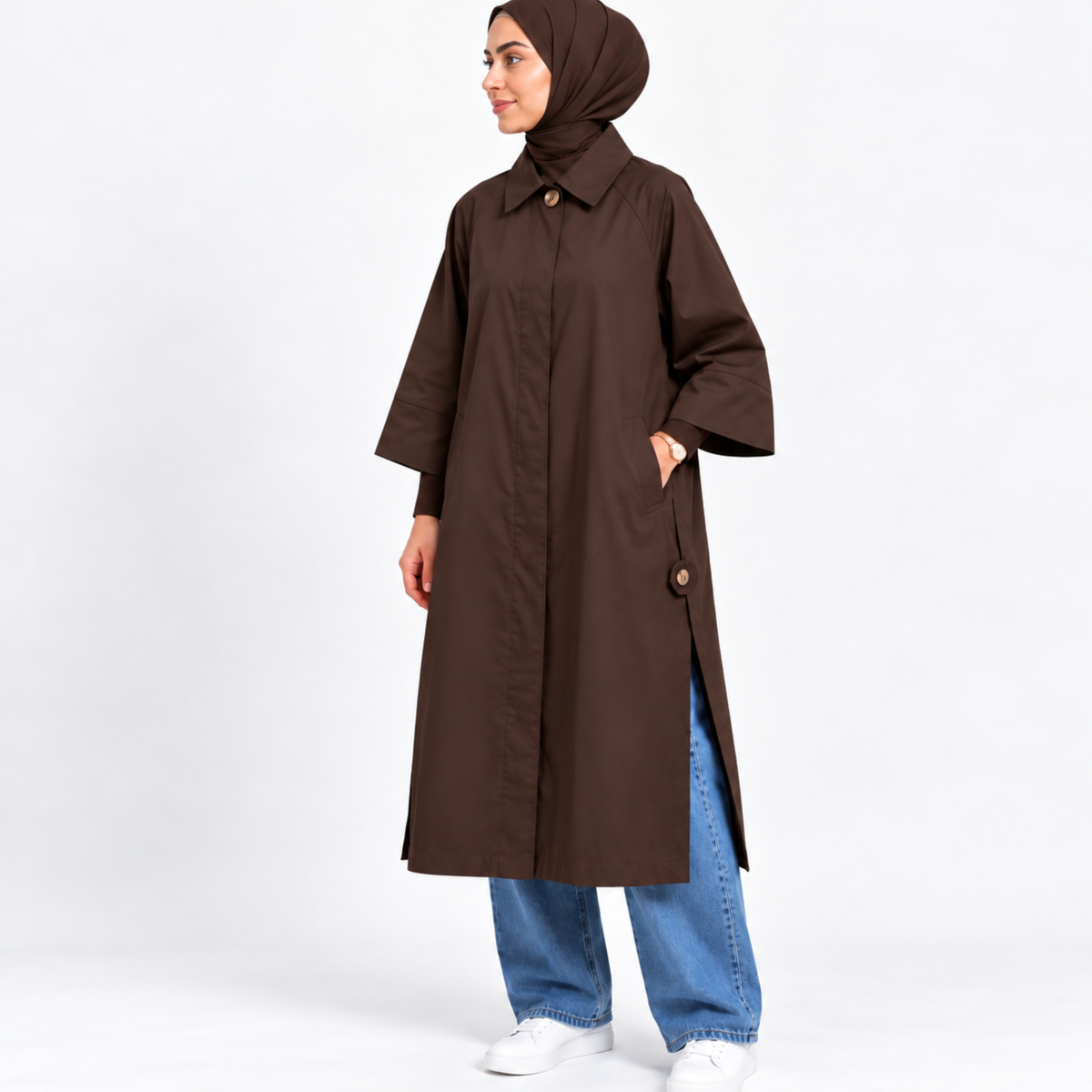 Trench long oversize à fentes sur le côté