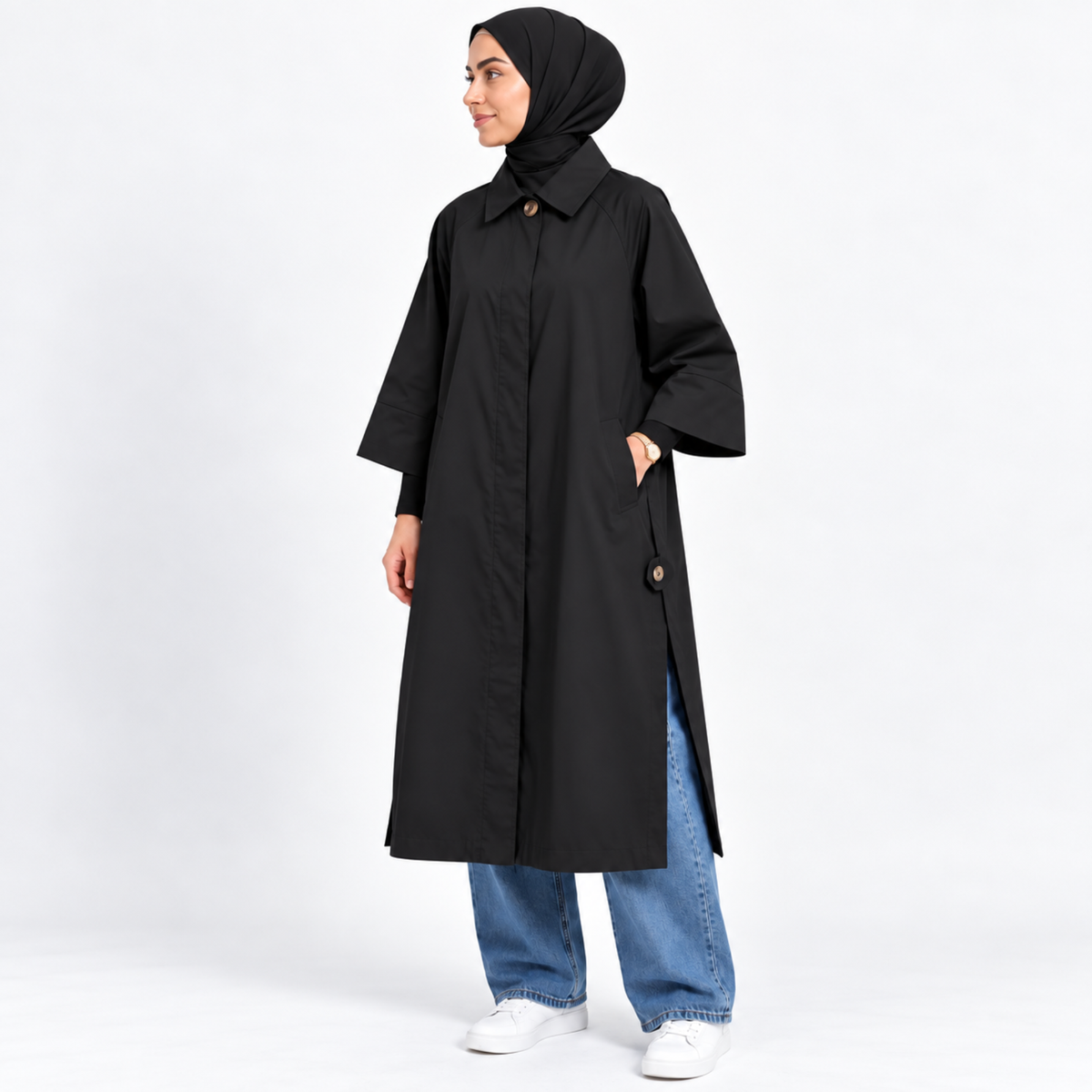 Trench long oversize à fentes sur le côté