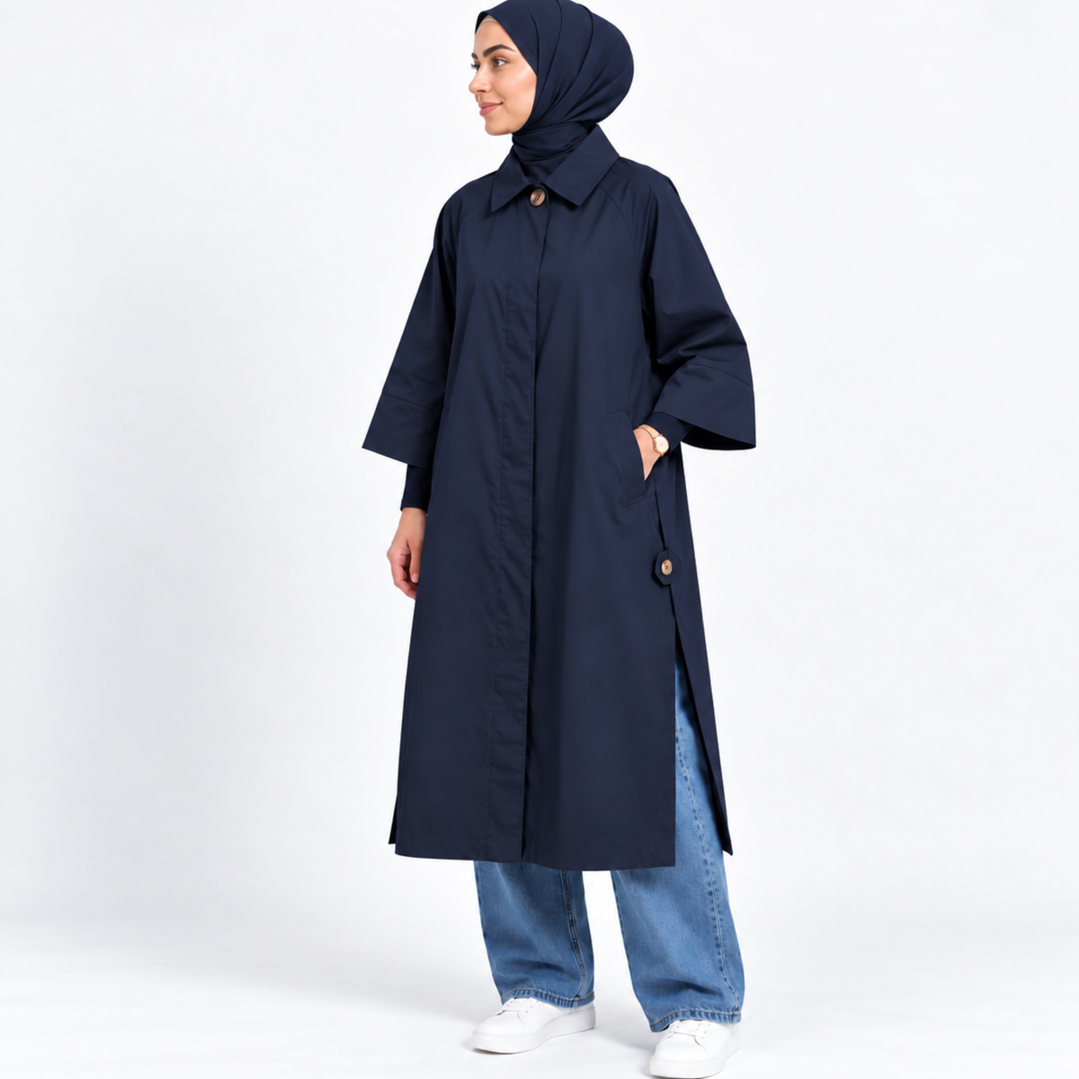 Trench long oversize à fentes sur le côté
