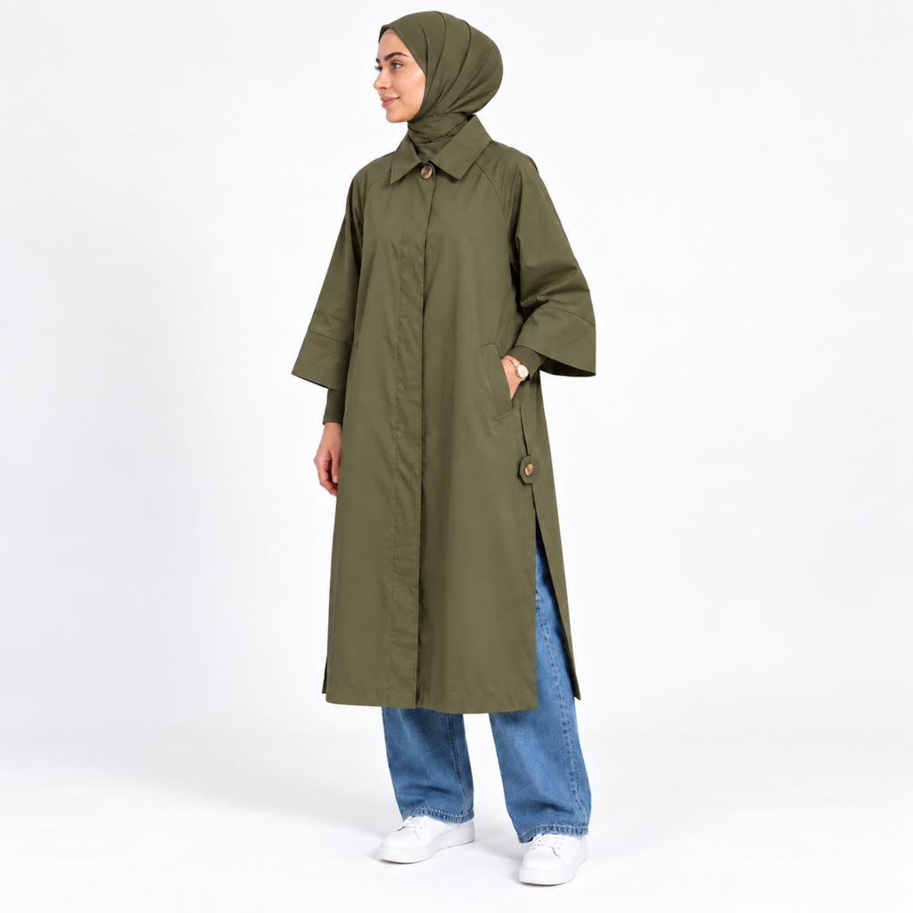 Trench long oversize à fentes sur le côté