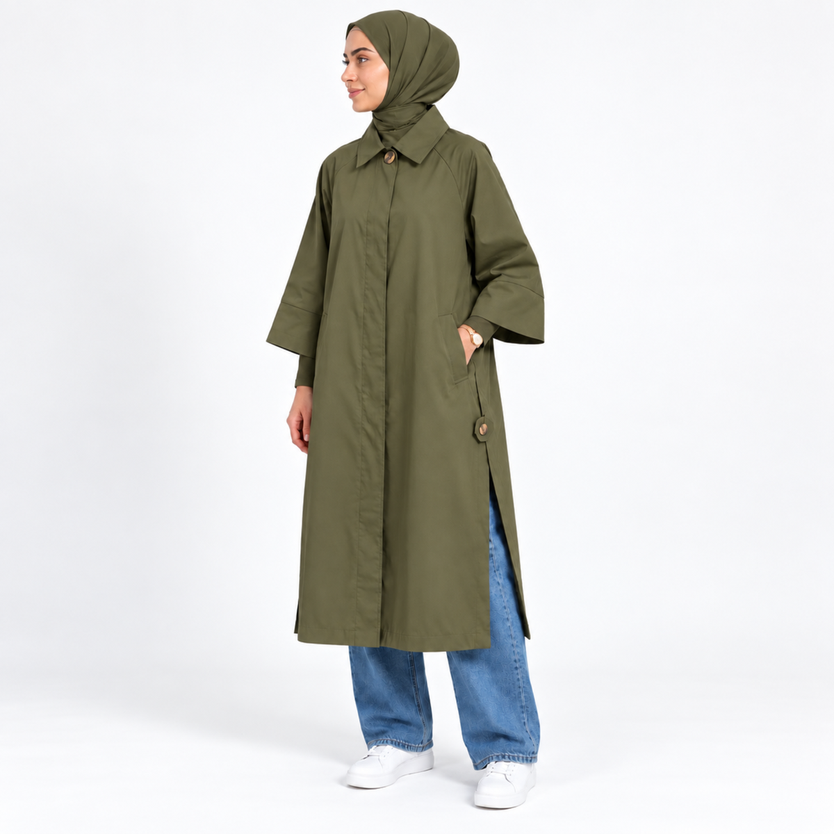 Trench long oversize à fentes sur le côté