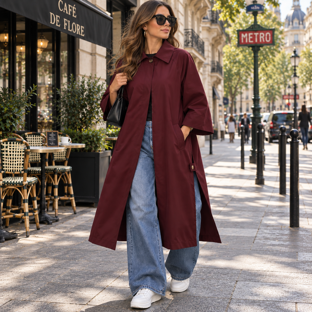 Trench long oversize à fentes sur le côté