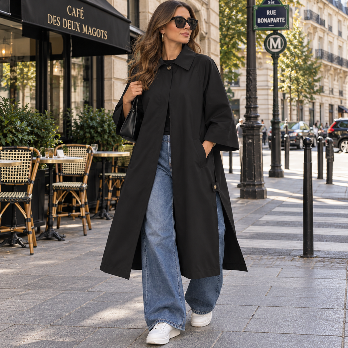 Trench long oversize à fentes sur le côté